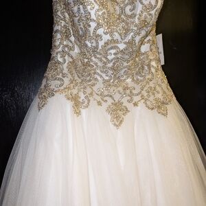 Jovani White Dress with Gold Detailing